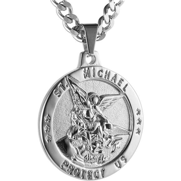 St Michael The Archangel Stainless Steel Amulet Pendant Necklace 22+2" Inches - Picture 2 of 4
